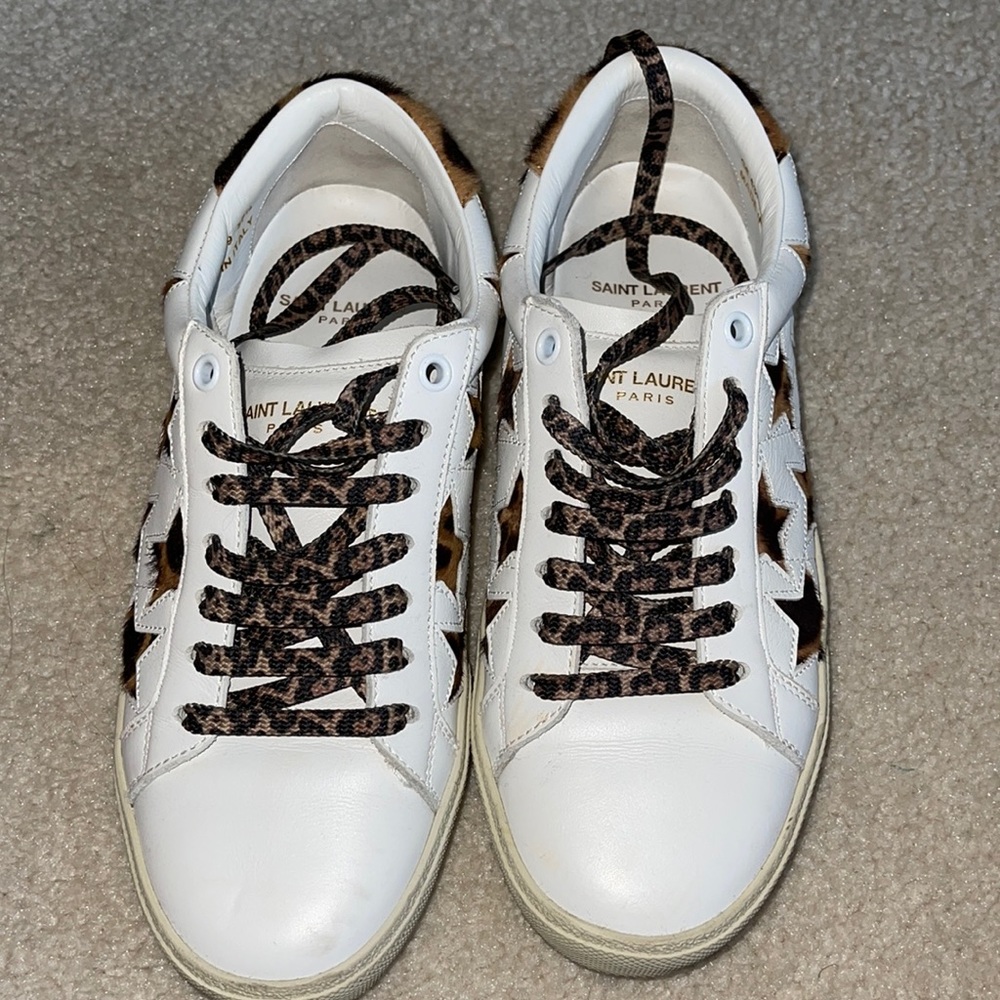 YSL Cheetah Print White Sneakers